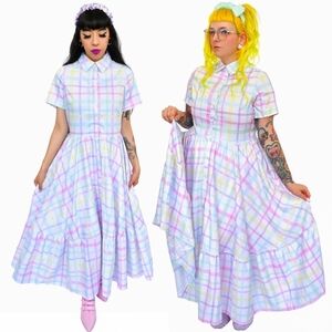 My Violet Rainbow Pastel Plaid Maxi Shirt Dress